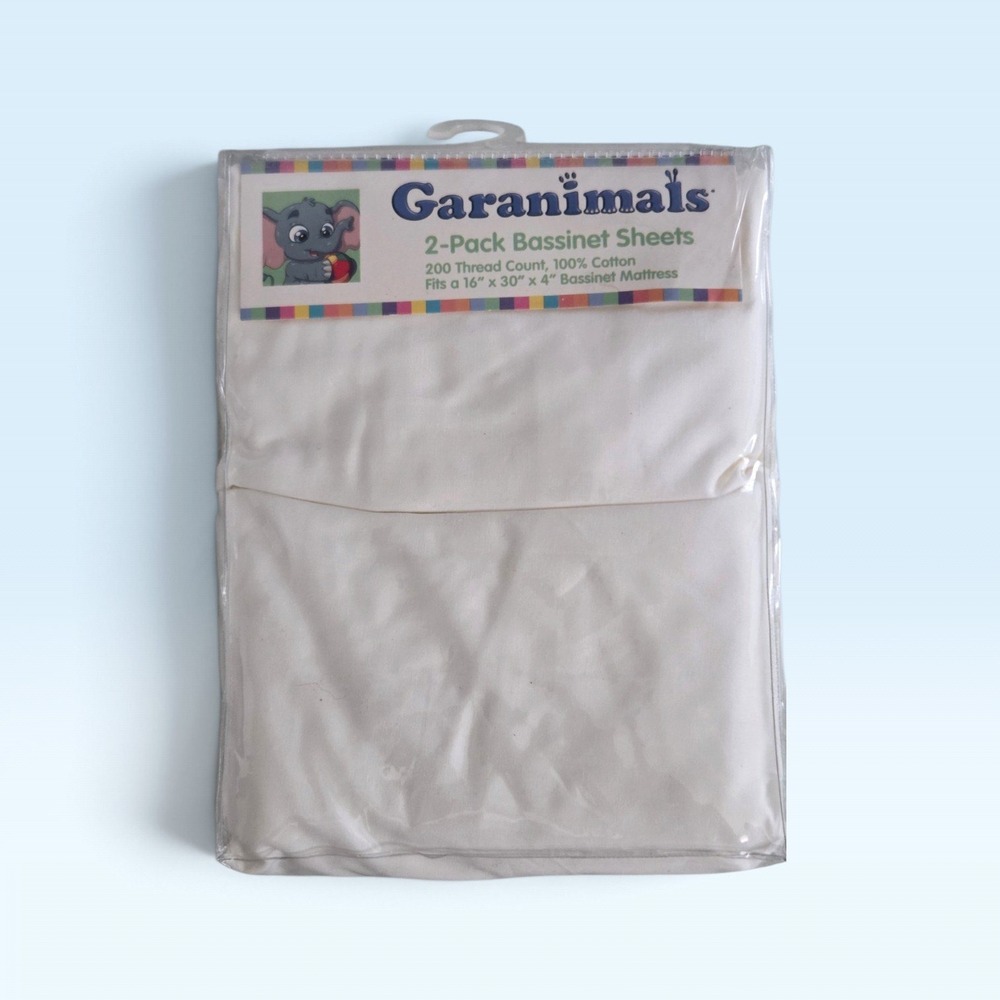 Garanimals 2-Pack Bassinet Sheets White 100% Cotton 16x30x4